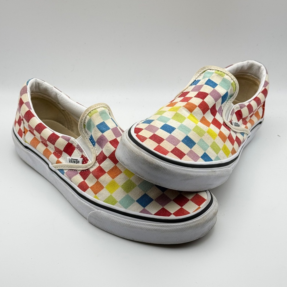 Vans Slip-On Checkerboard Rainbow Canvas Sneakers